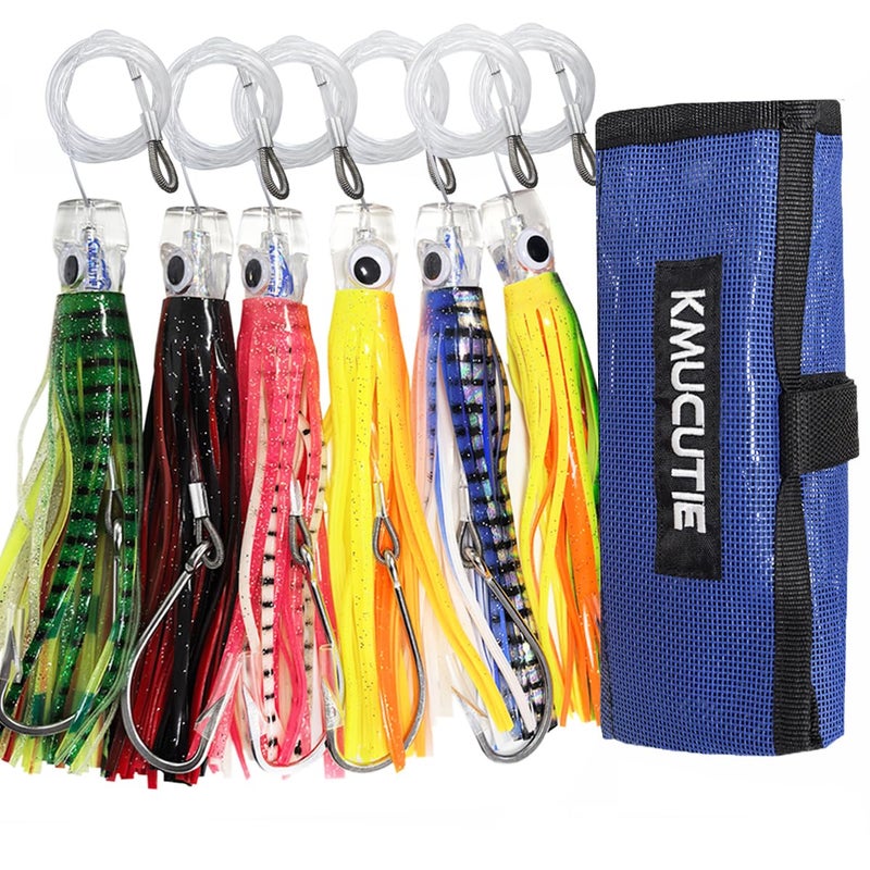 Kmucutie Set of 6 pcs 6.5 inch trolling Lure Marlin Tuna Dolphin Shark Big Game deep sea Fishing Lures Included Mesh Bag (6.5 INCH A) - Image 1